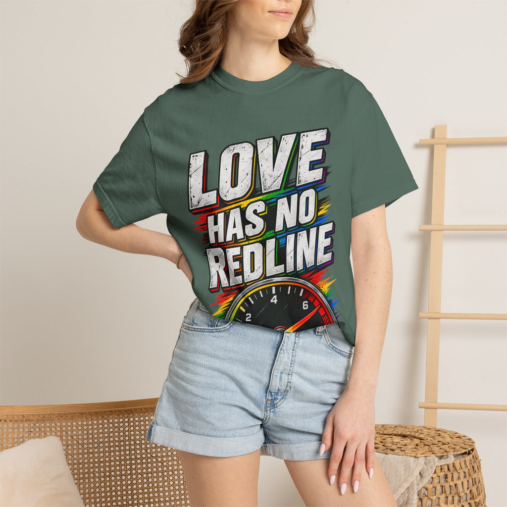 Love Has No Redline T-Shirt — Rainbow Speedometer Pride Tee