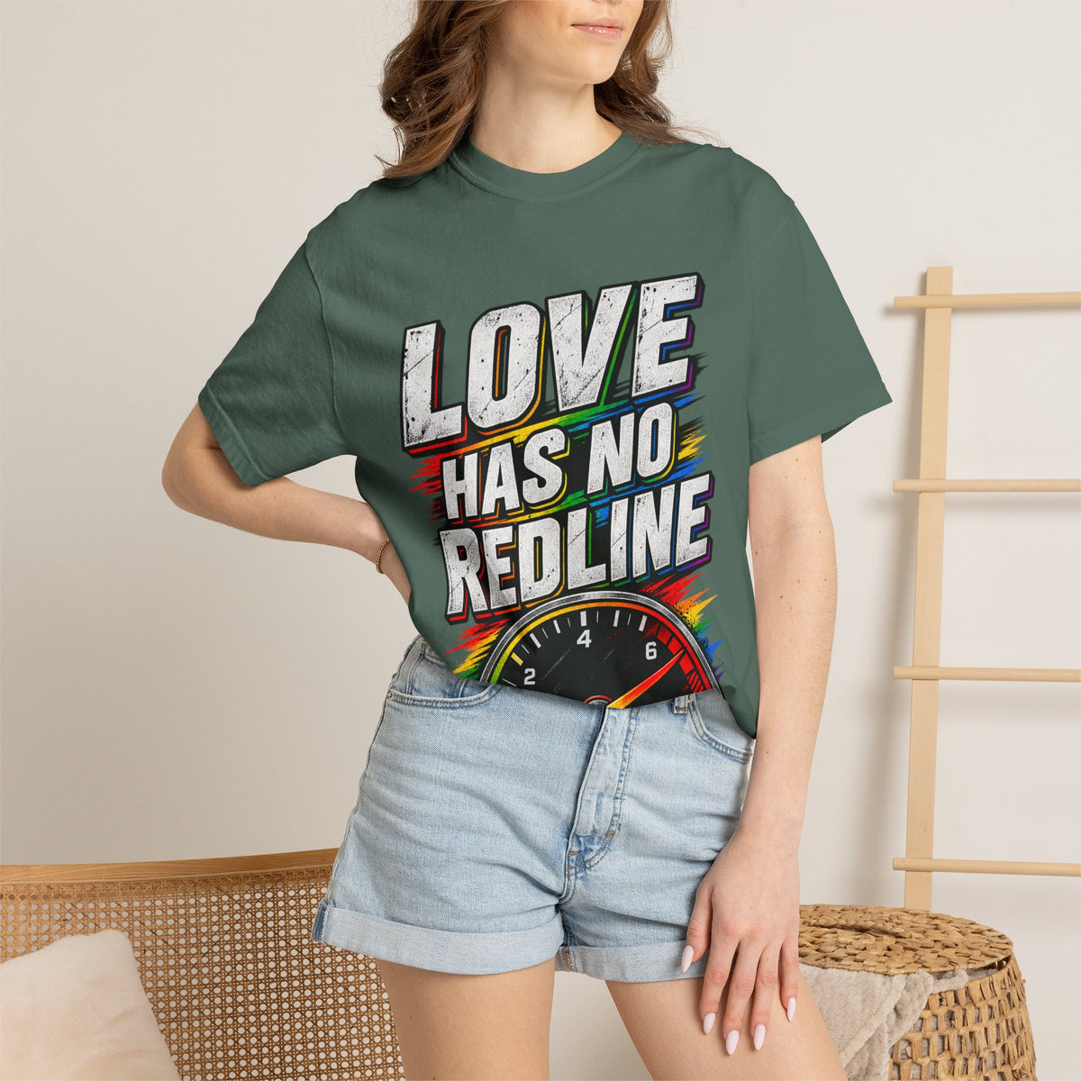 Love Has No Redline T-Shirt — Rainbow Speedometer Pride Tee