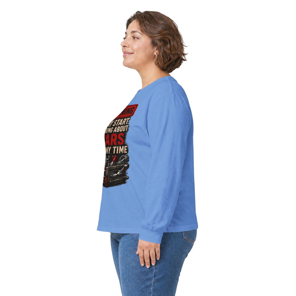 Long Sleeve Tee — "Warning: May Start Talking About Cars at Any Time" Car Lover Shirt