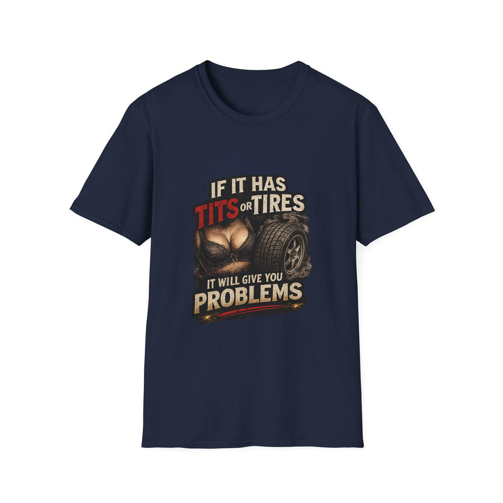 Graphic T-Shirt — "If It Has Tits or Tires" Funny Mechanic Automotive Shirt