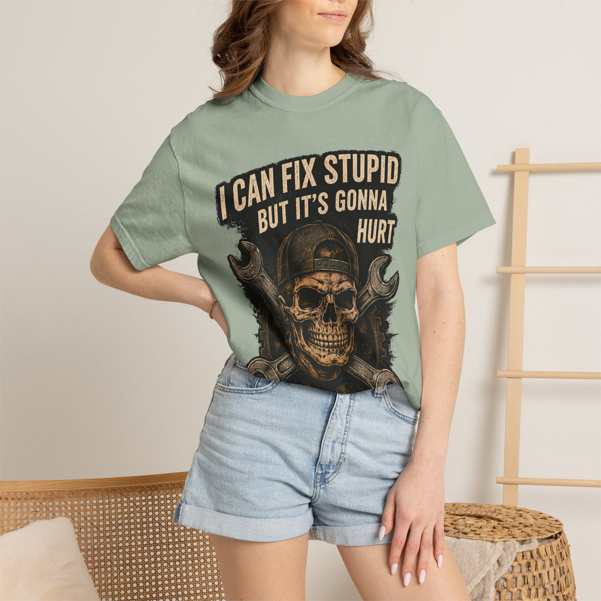 I Can Fix Stupid Skull T-Shirt — Mechanic Wrench Graphic Tee #9