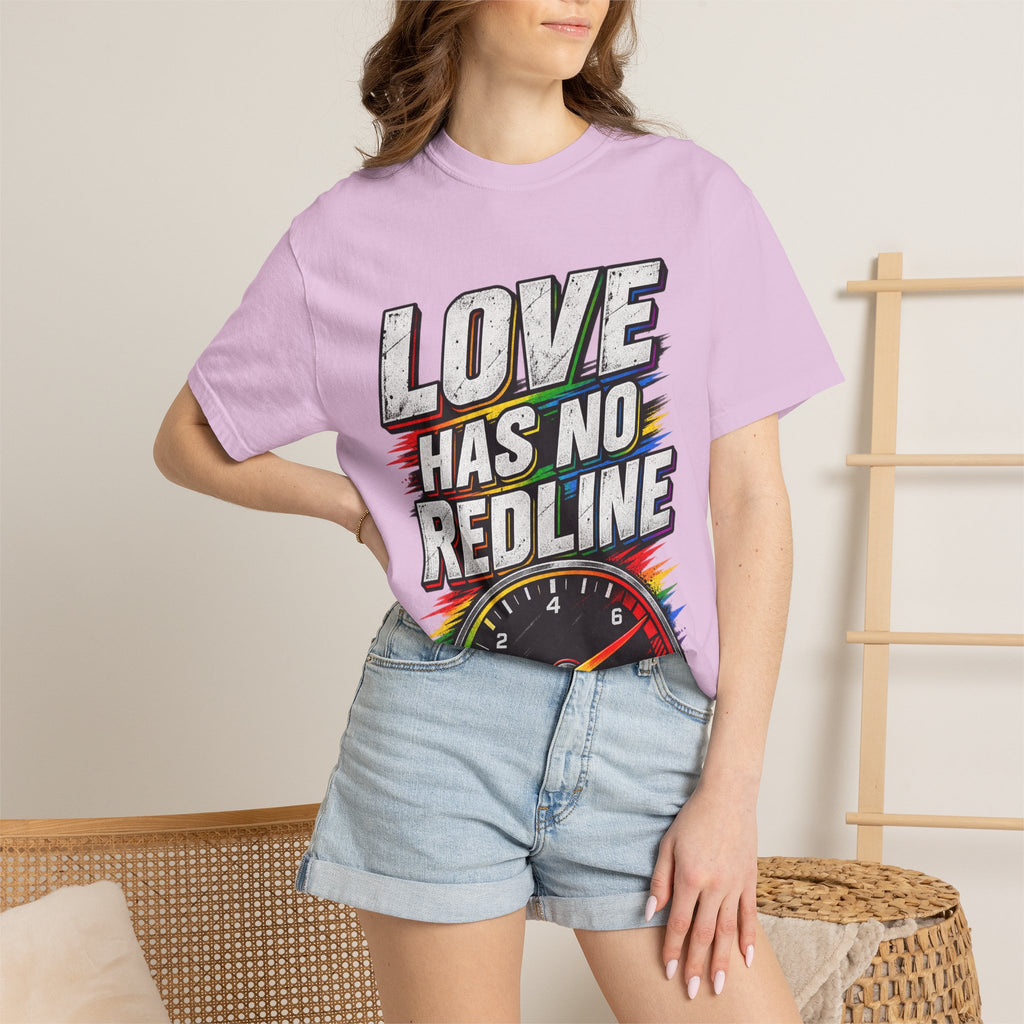 Love Has No Redline T-Shirt — Rainbow Speedometer Pride Tee