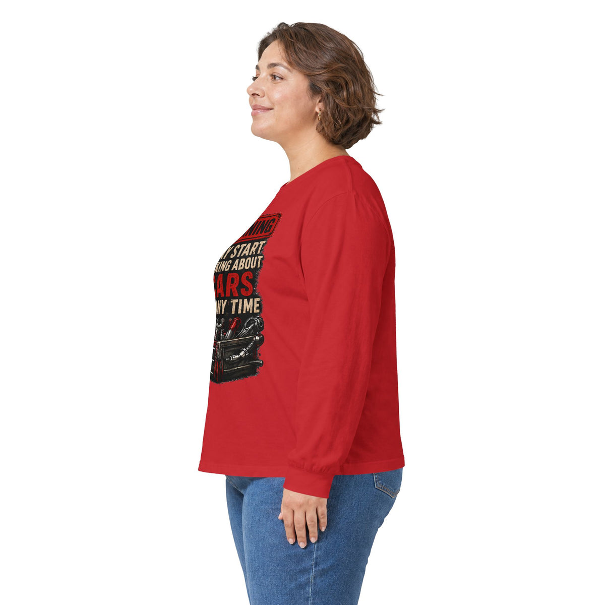 Long Sleeve Tee — "Warning: May Start Talking About Cars at Any Time" Car Lover Shirt
