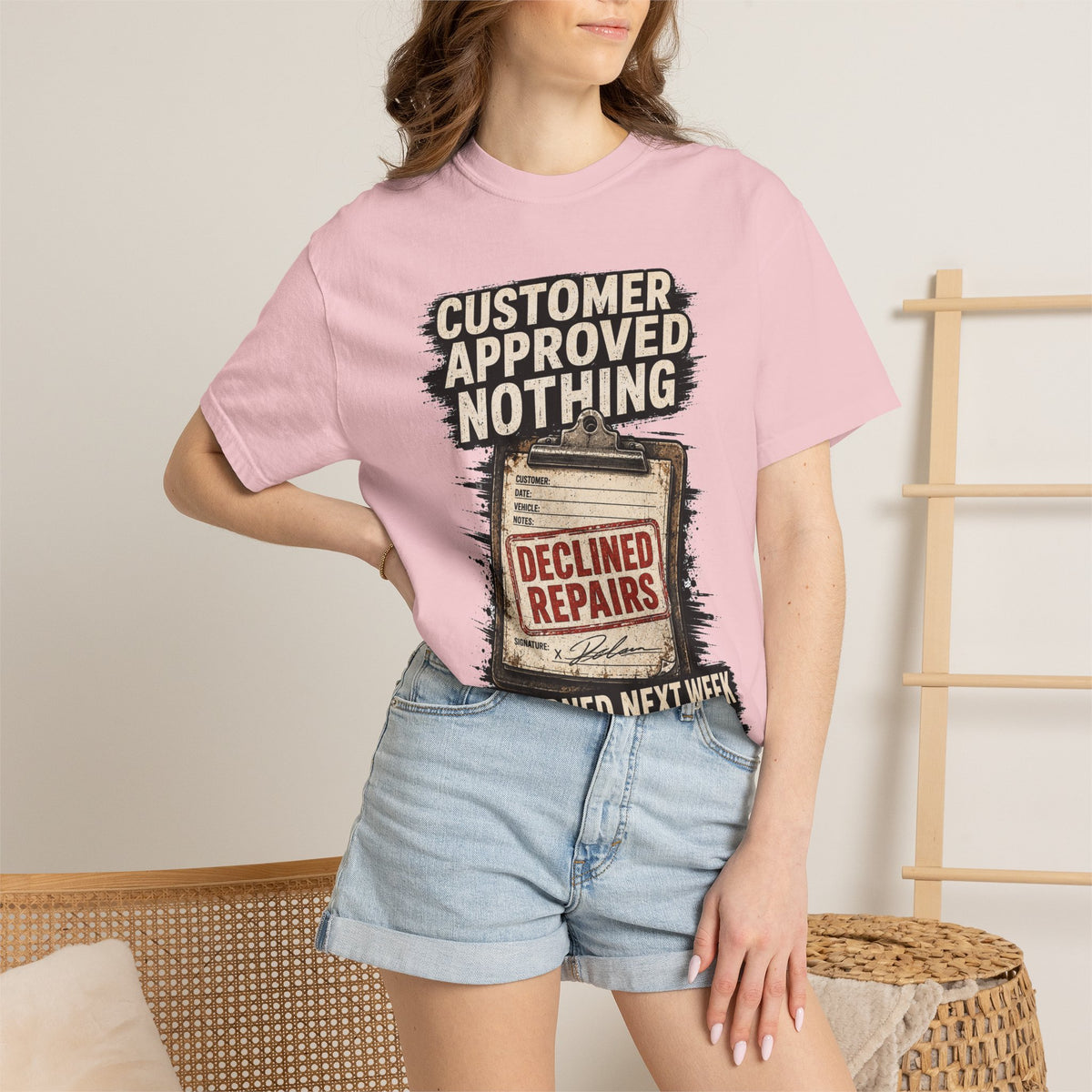 Funny Mechanic T-Shirt — "Customer Approved Nothing" Declined Repairs Graphic Tee