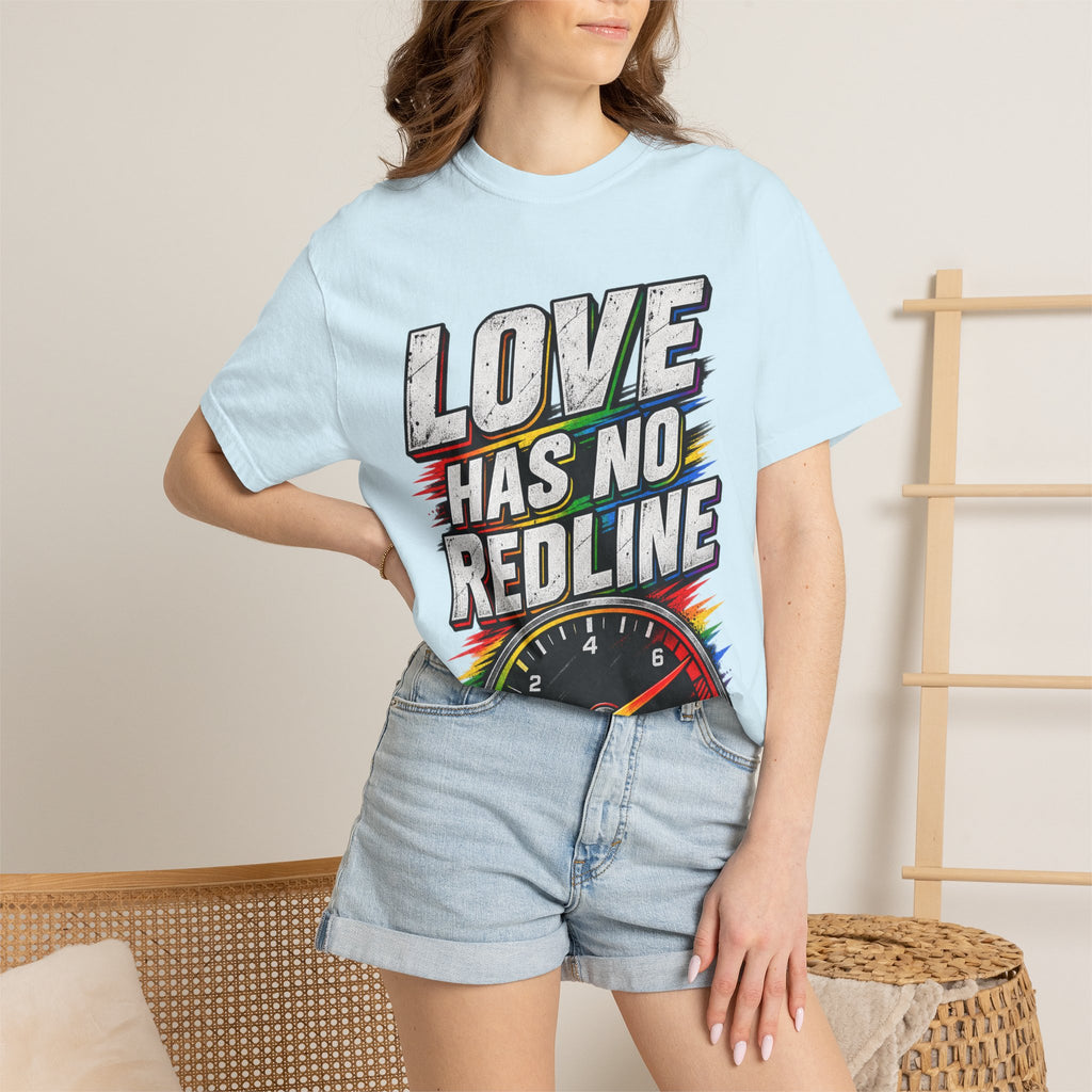 Love Has No Redline T-Shirt — Rainbow Speedometer Pride Tee