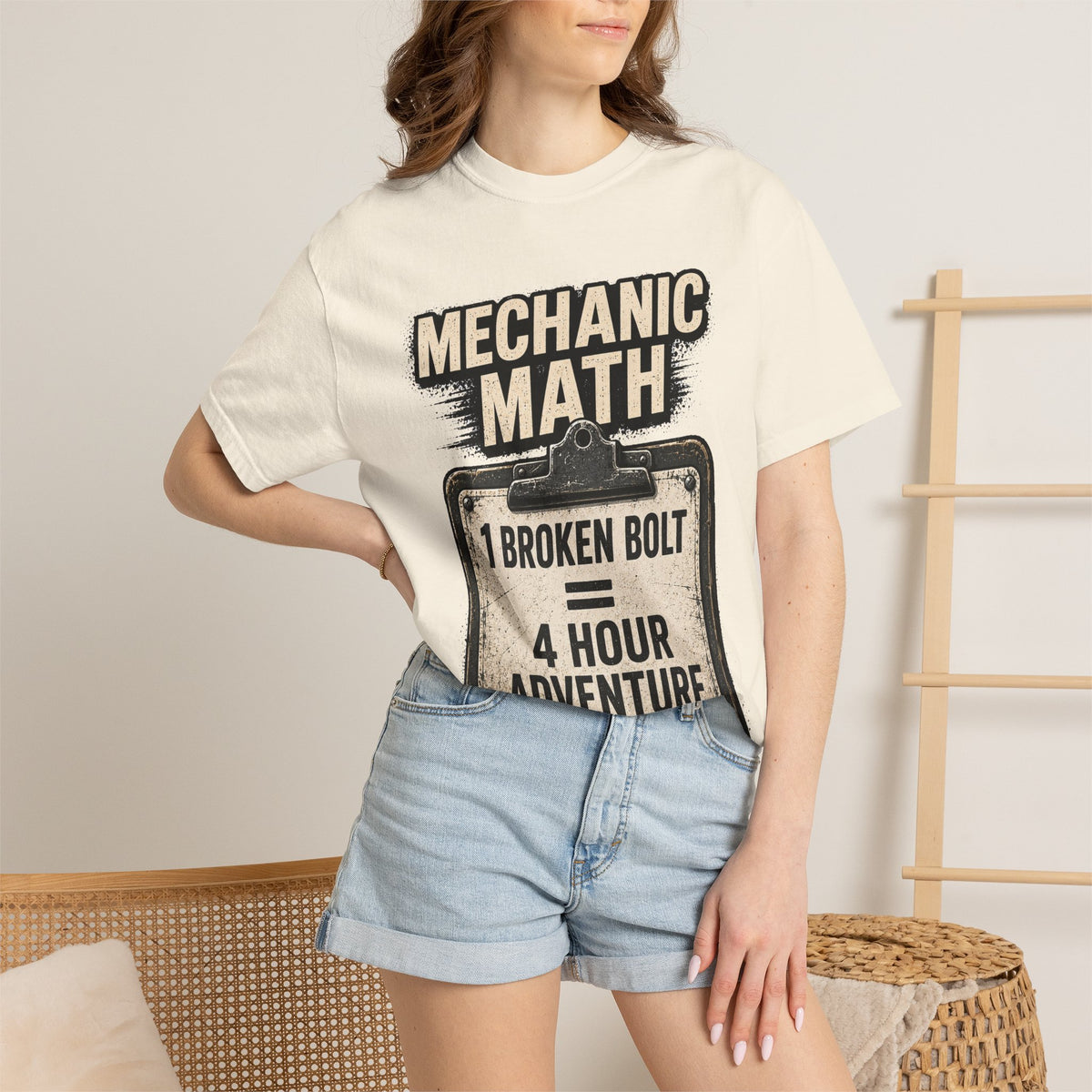 Mechanic Math T-Shirt — "1 Broken Bolt = 4 Hour Adventure" Vintage Workshop Tee