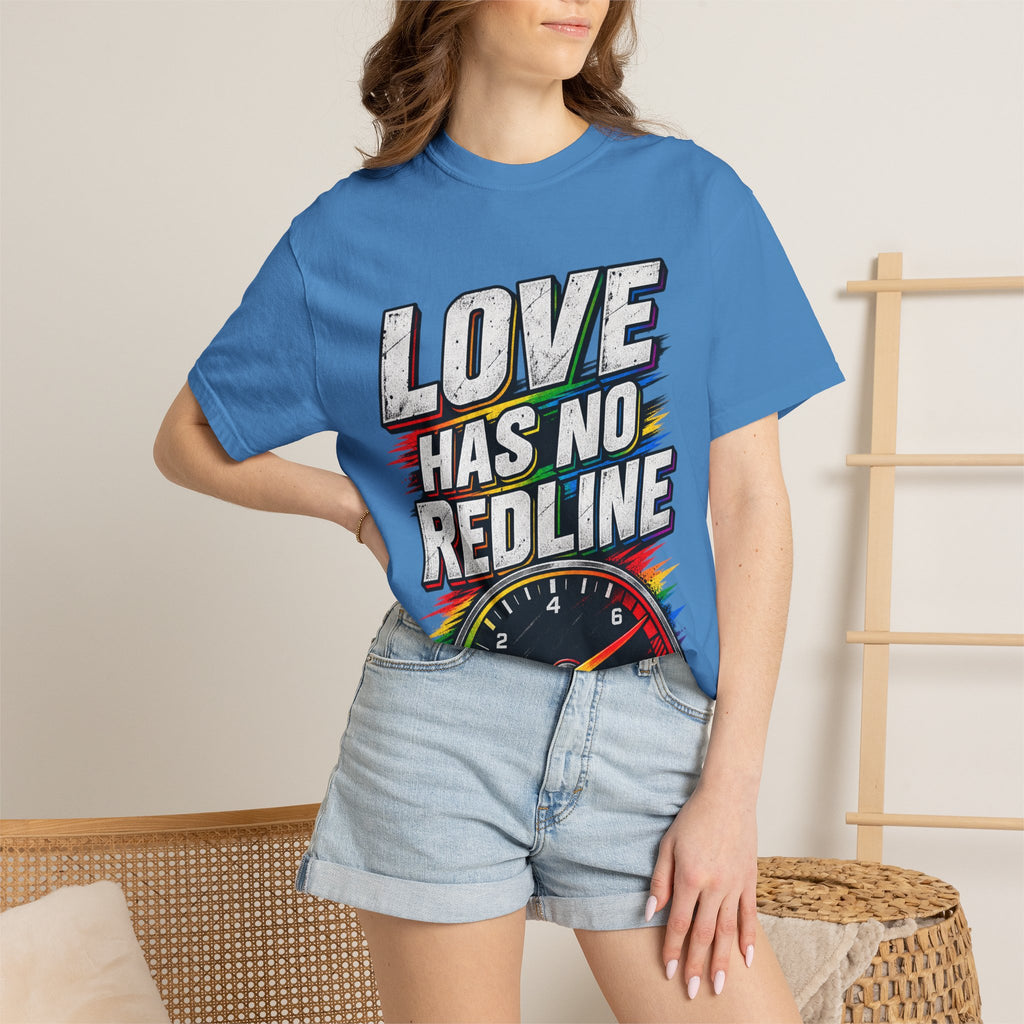 Love Has No Redline T-Shirt — Rainbow Speedometer Pride Tee