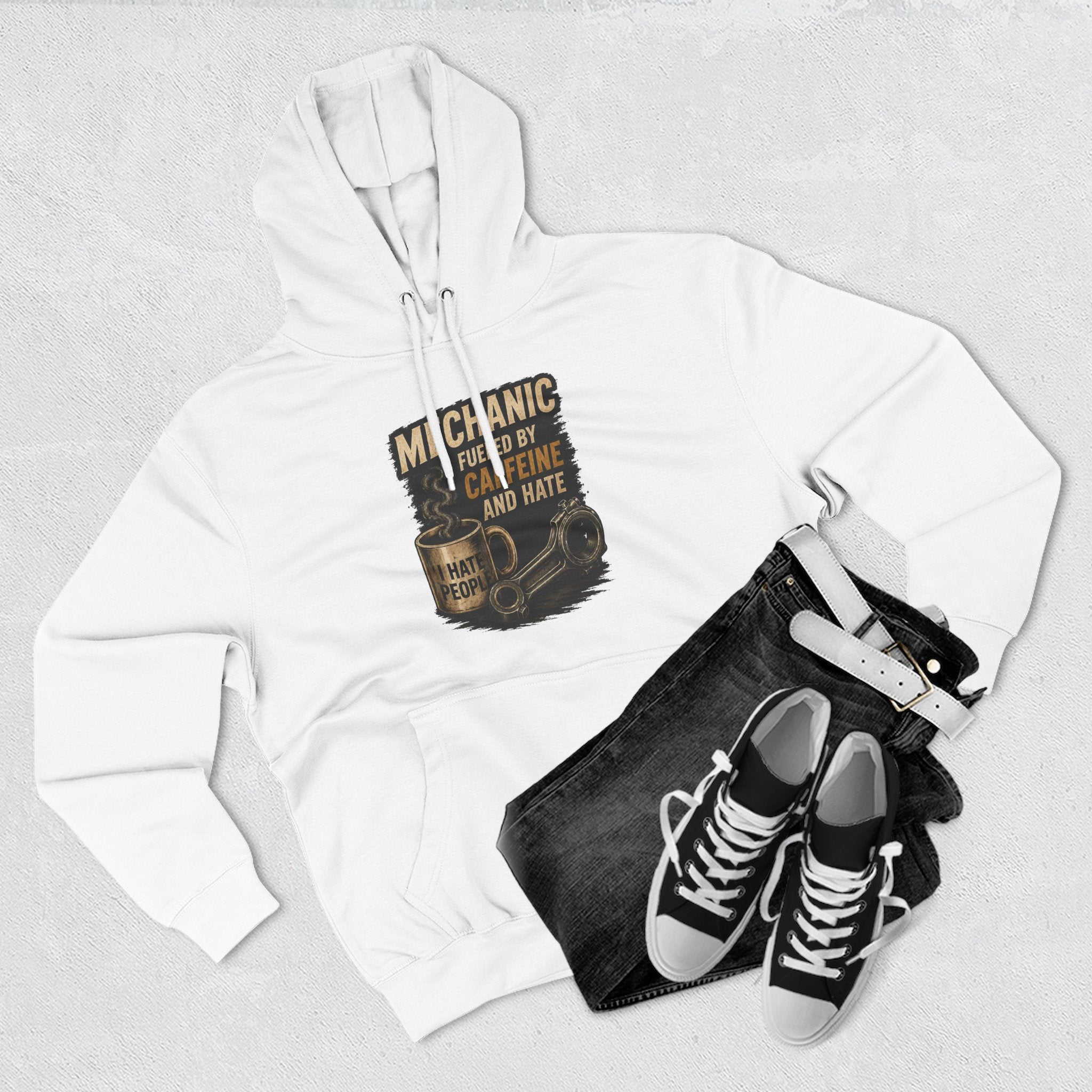 Mechanic Hoodie — 'Fueled by Caffeine and Hate' Graphic Pullover