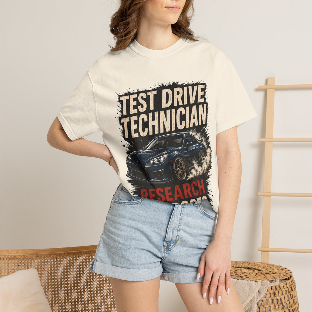 Test Drive Technician T-Shirt — "Research Purposes" Car Racing Graphic Tee