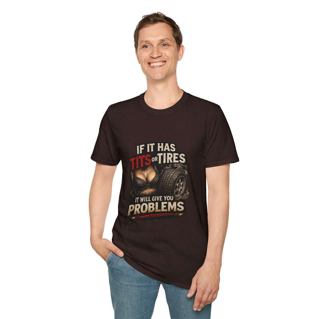 Graphic T-Shirt — "If It Has Tits or Tires" Funny Mechanic Automotive Shirt