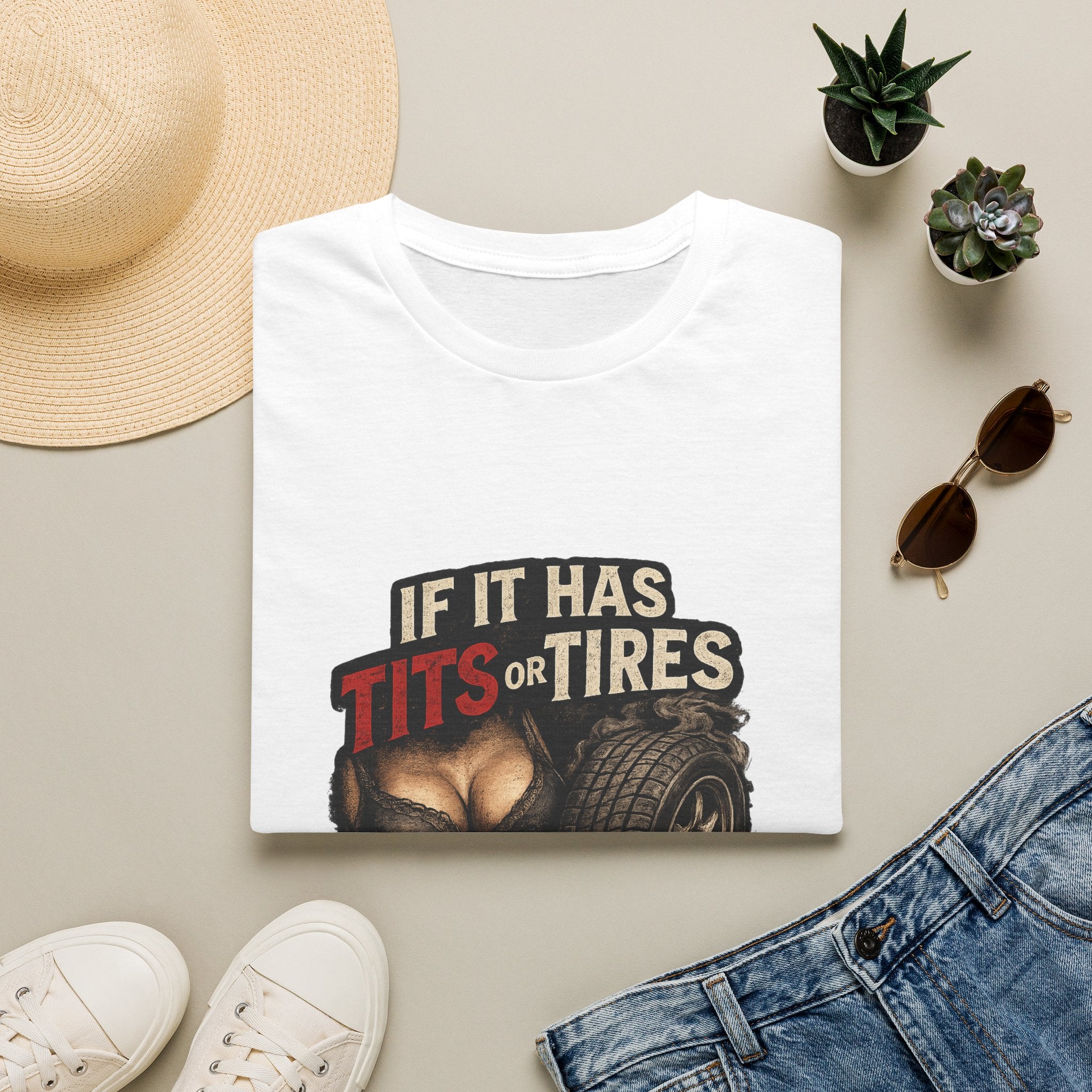Graphic T-Shirt — "If It Has Tits or Tires" Funny Mechanic Automotive Shirt