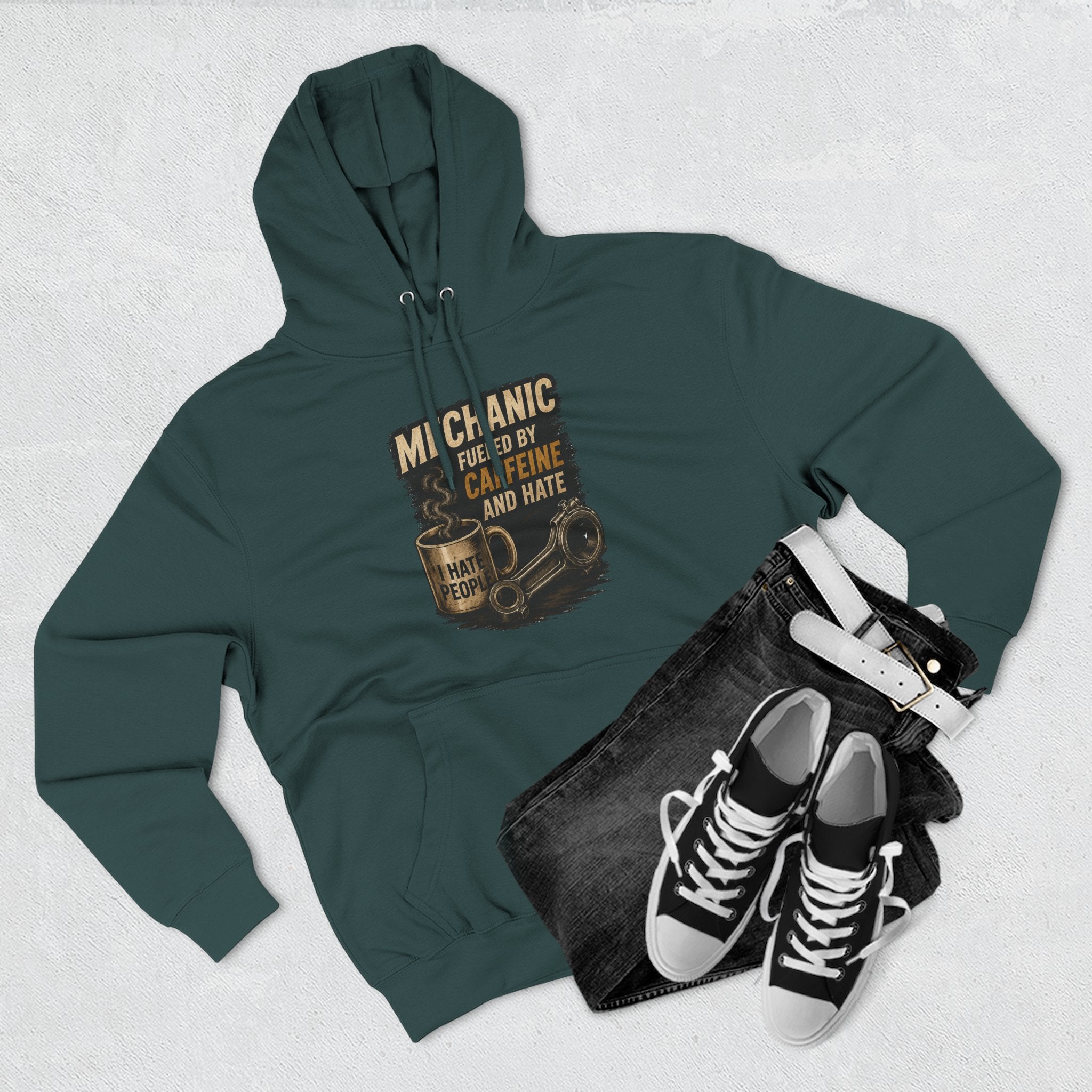 Mechanic Hoodie — 'Fueled by Caffeine and Hate' Graphic Pullover