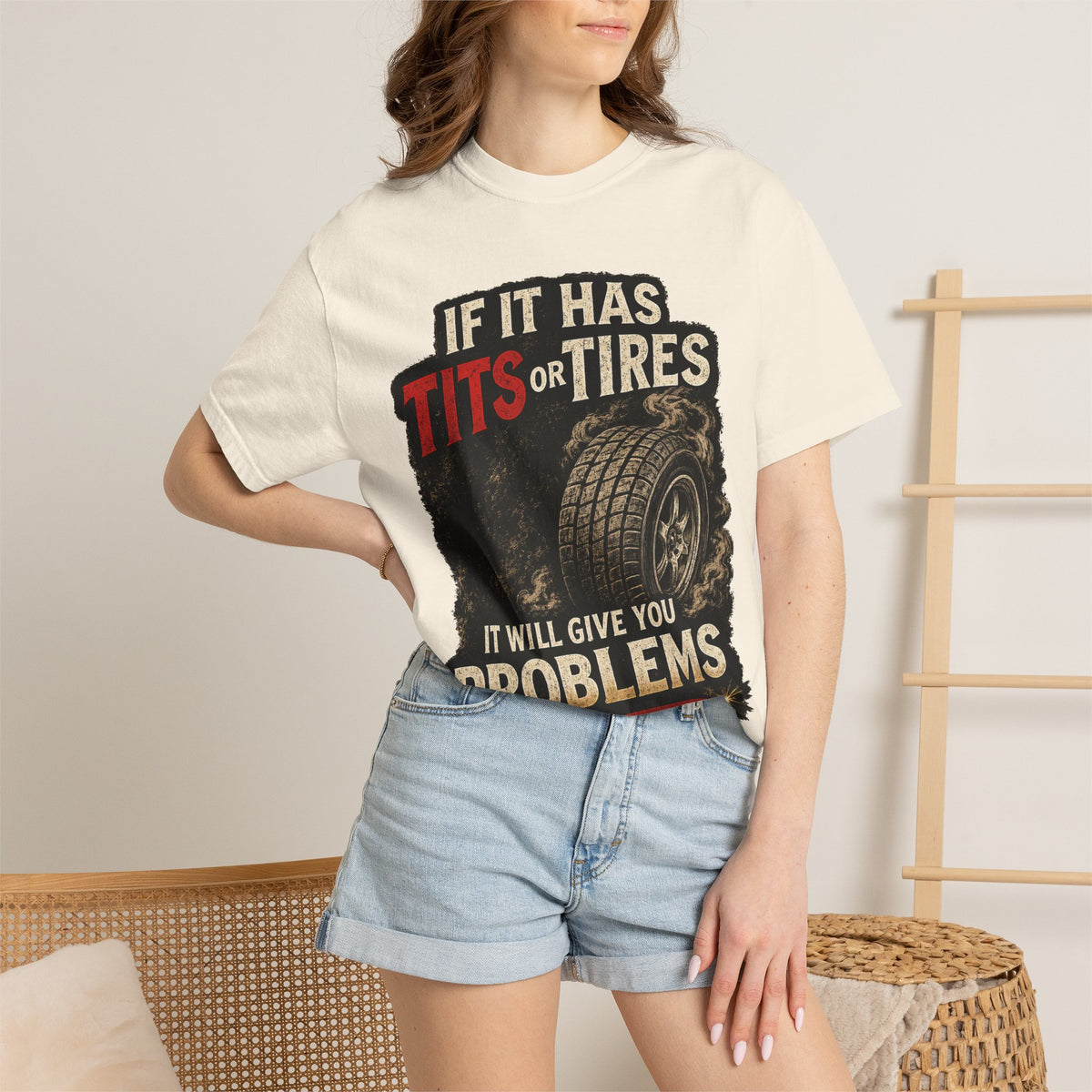 Graphic T‑Shirt — “If It Has Tits or Tires It Will Give You Problems” Vintage Mechanic Tee #7