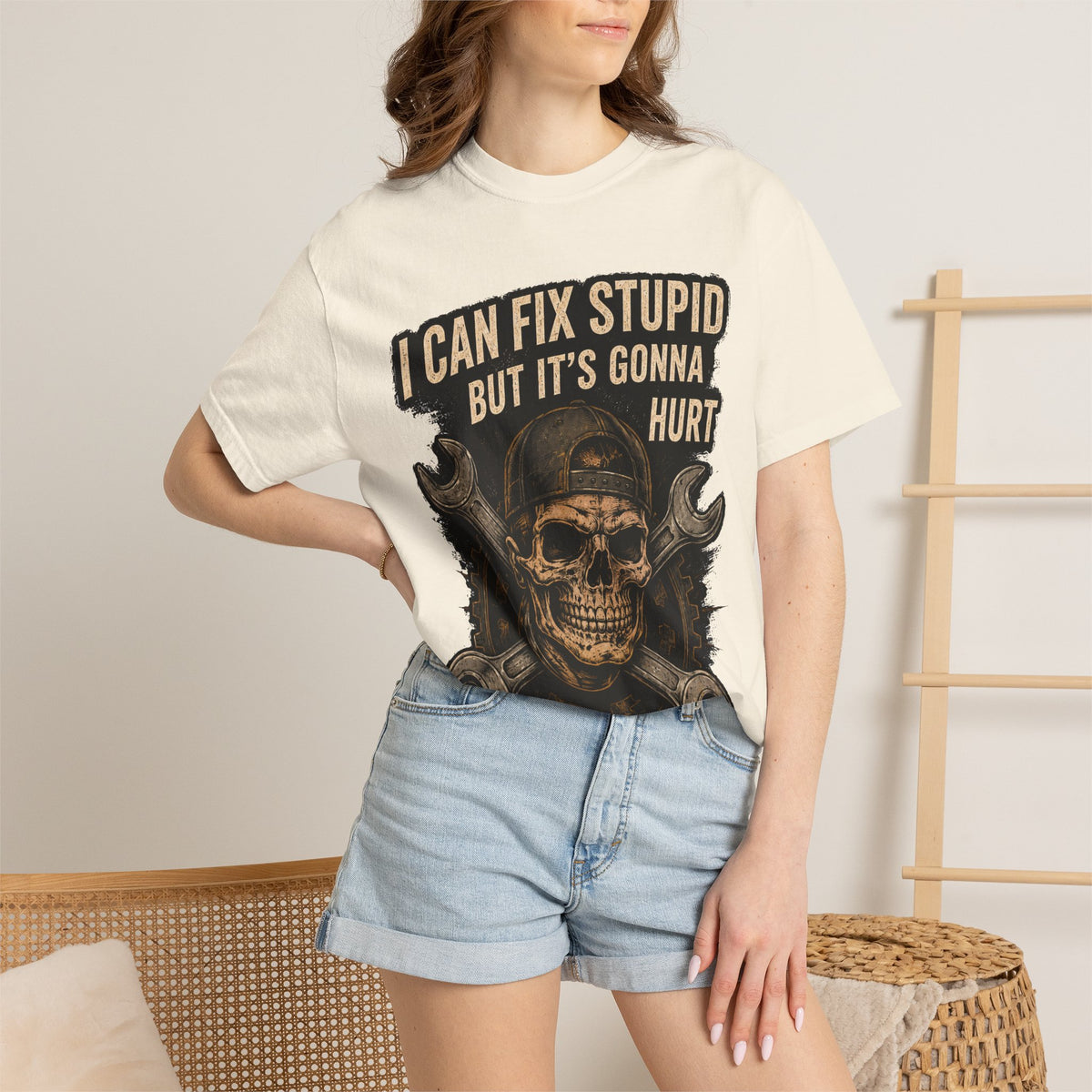 I Can Fix Stupid Skull T-Shirt — Mechanic Wrench Graphic Tee #9