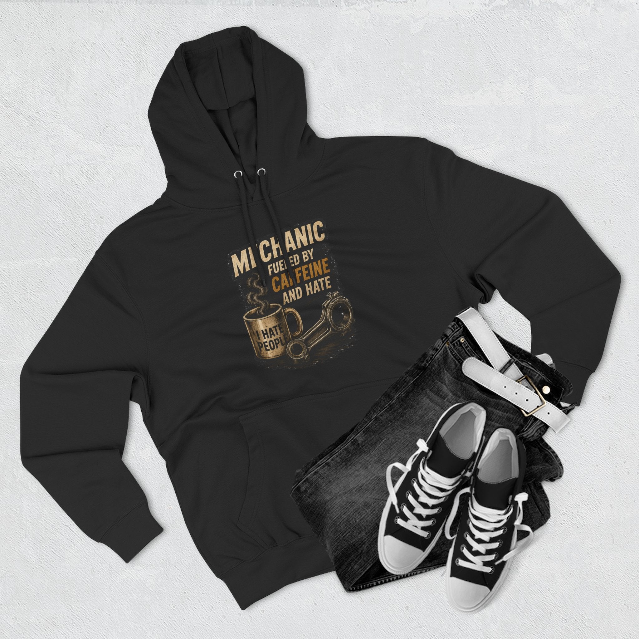 Mechanic Hoodie — 'Fueled by Caffeine and Hate' Graphic Pullover