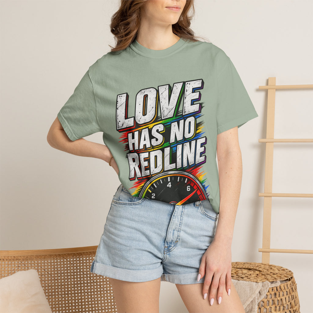 Love Has No Redline T-Shirt — Rainbow Speedometer Pride Tee
