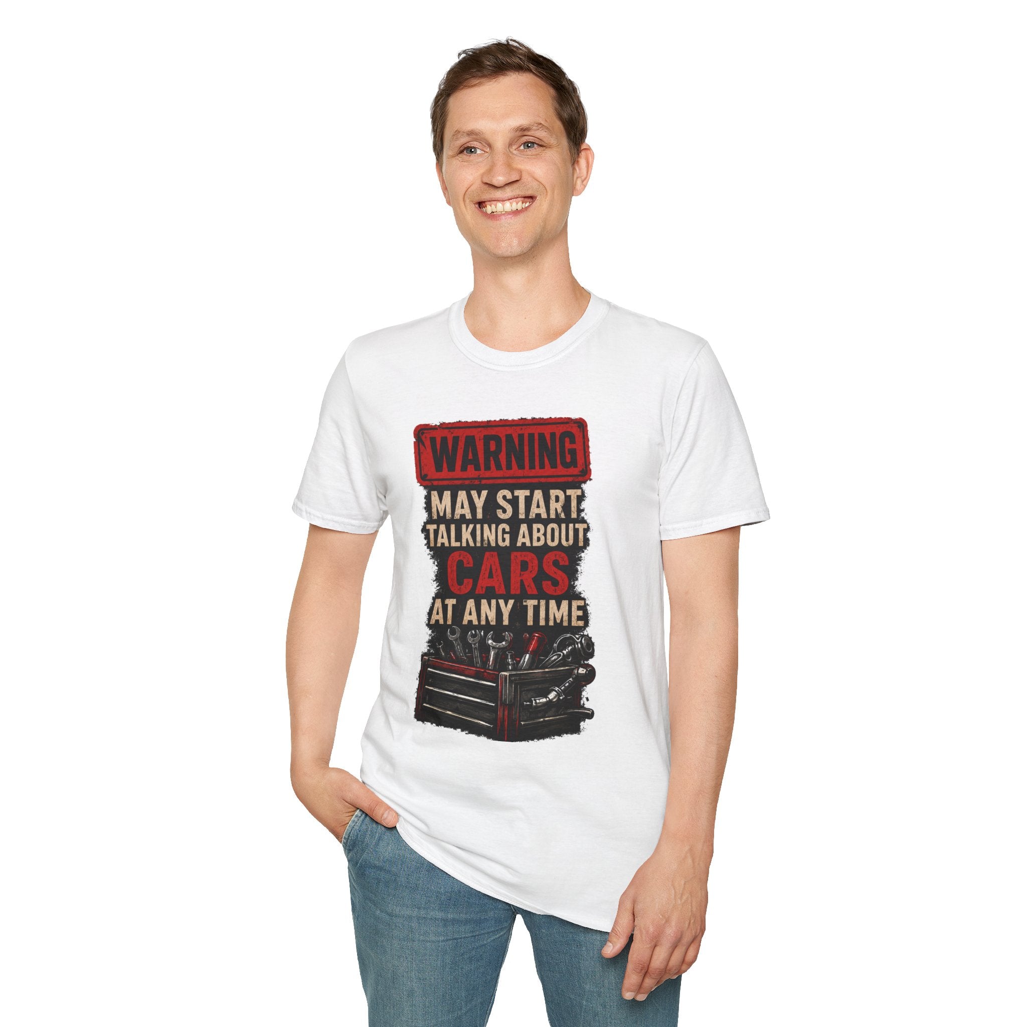 Cars Warning T-Shirt — “Warning May Start Talking About Cars at Any Time” Auto Lover Tee