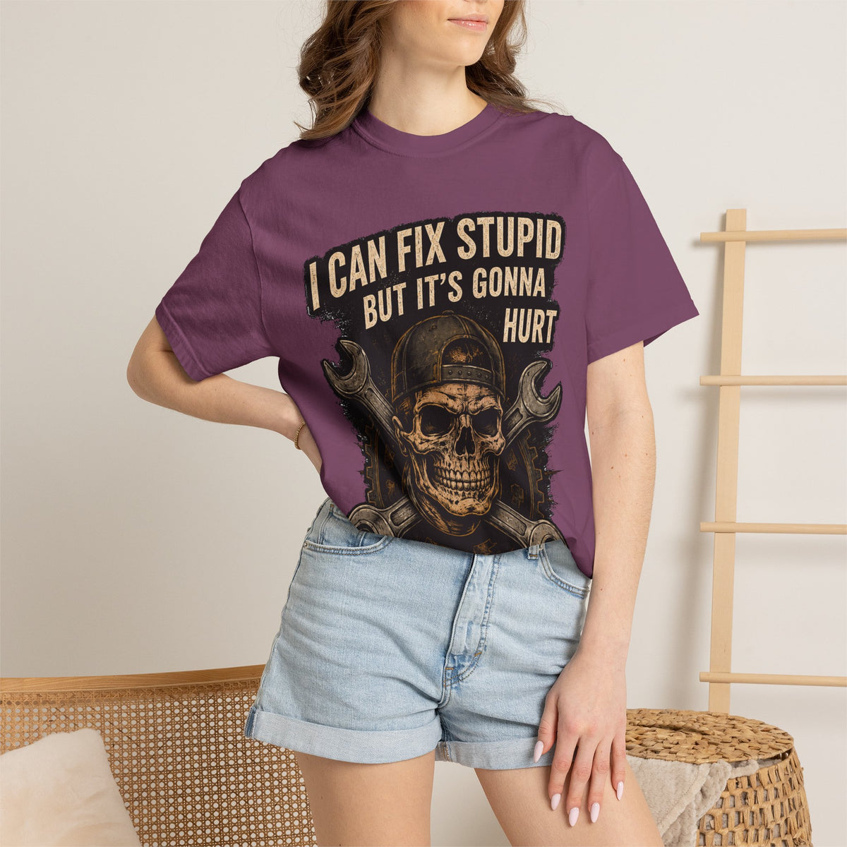 I Can Fix Stupid Skull T-Shirt — Mechanic Wrench Graphic Tee #9