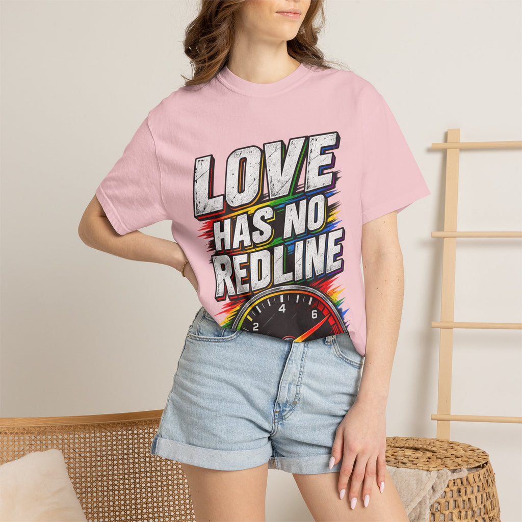 Love Has No Redline T-Shirt — Rainbow Speedometer Pride Tee