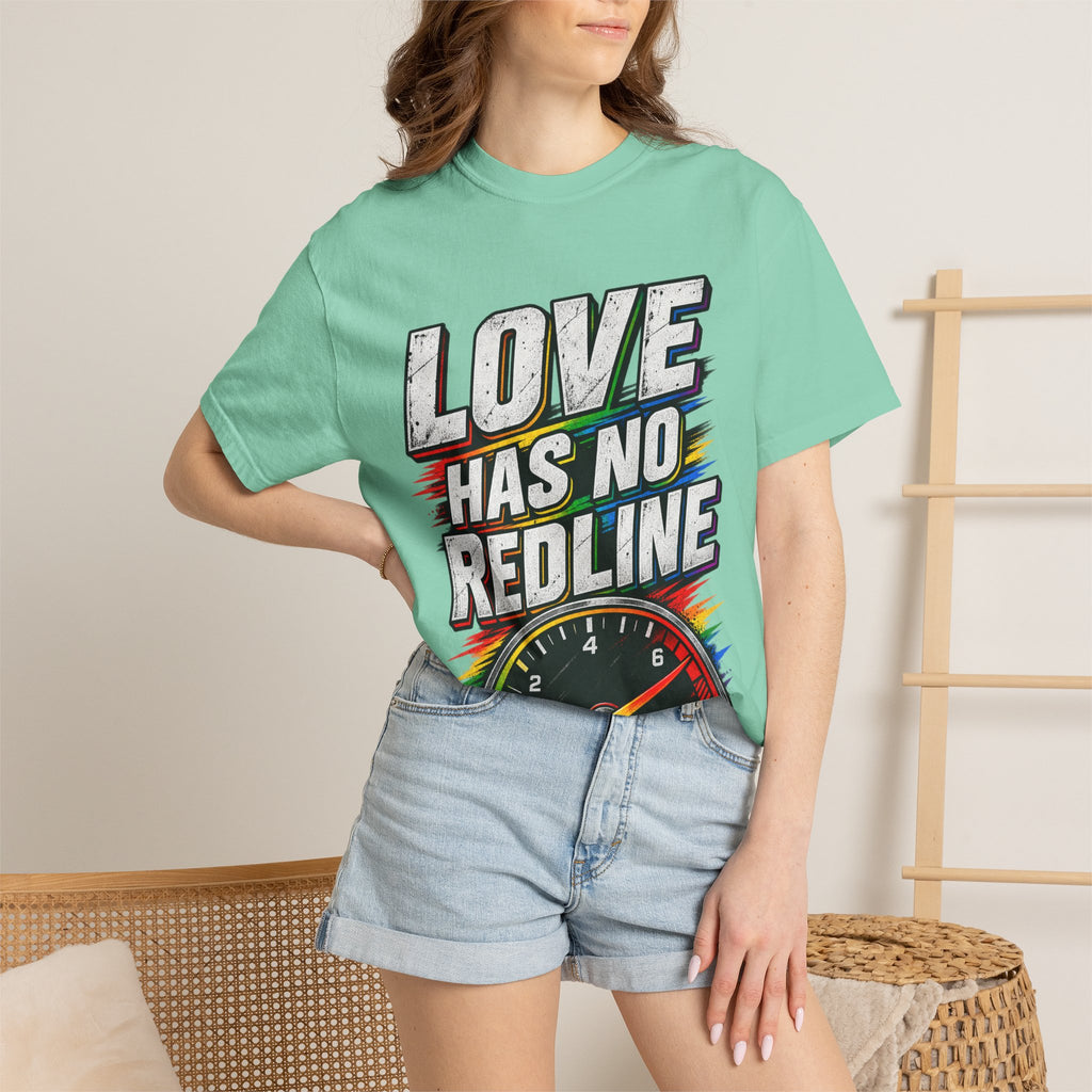 Love Has No Redline T-Shirt — Rainbow Speedometer Pride Tee
