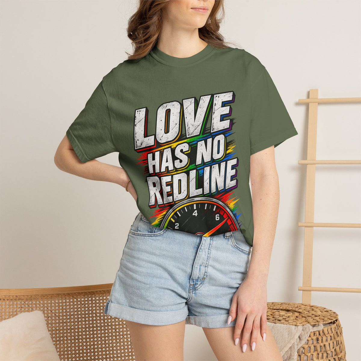 Love Has No Redline T-Shirt — Rainbow Speedometer Pride Tee