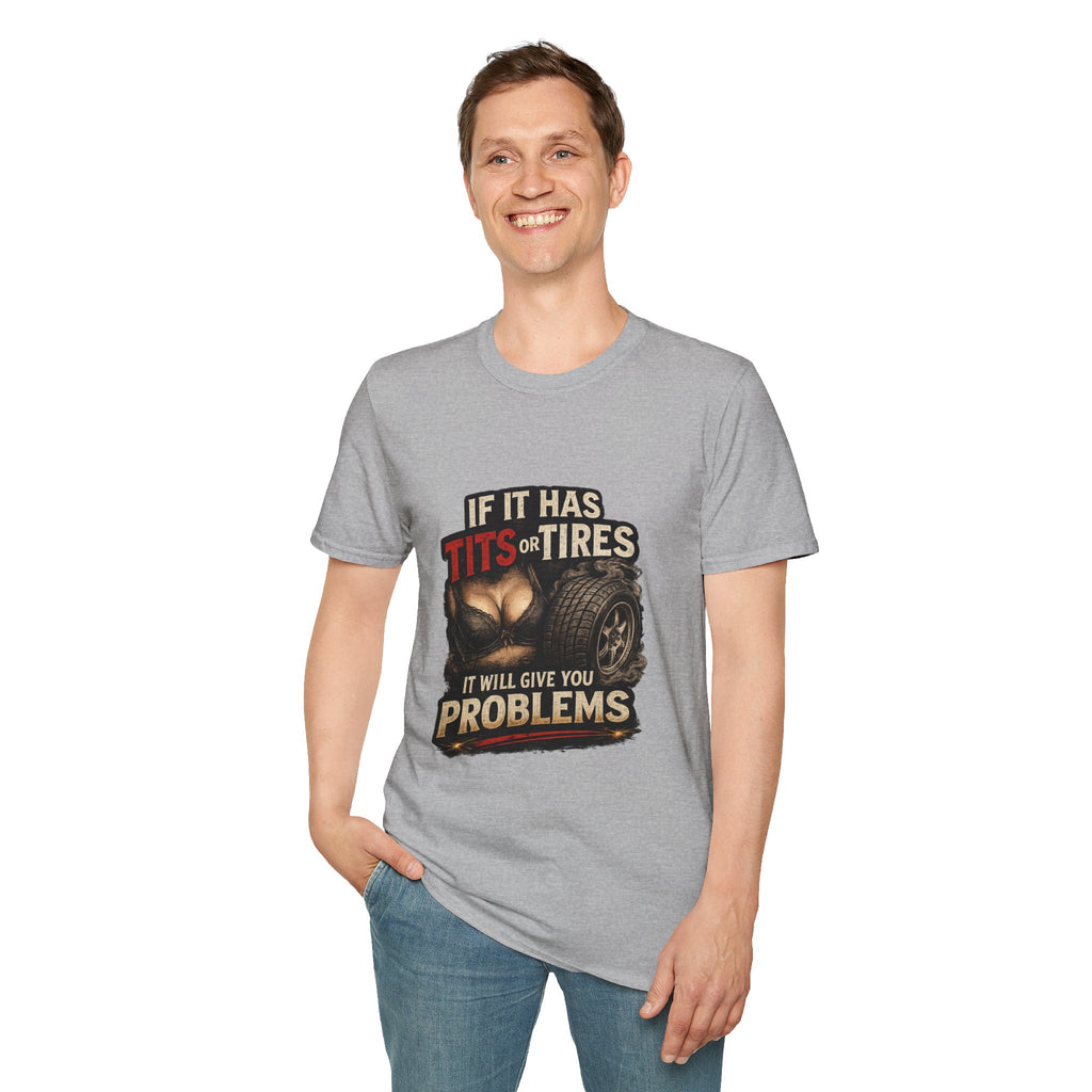 Graphic T-Shirt — "If It Has Tits or Tires" Funny Mechanic Automotive Shirt