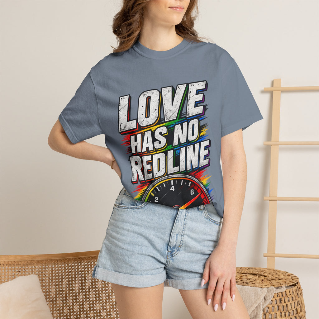 Love Has No Redline T-Shirt — Rainbow Speedometer Pride Tee