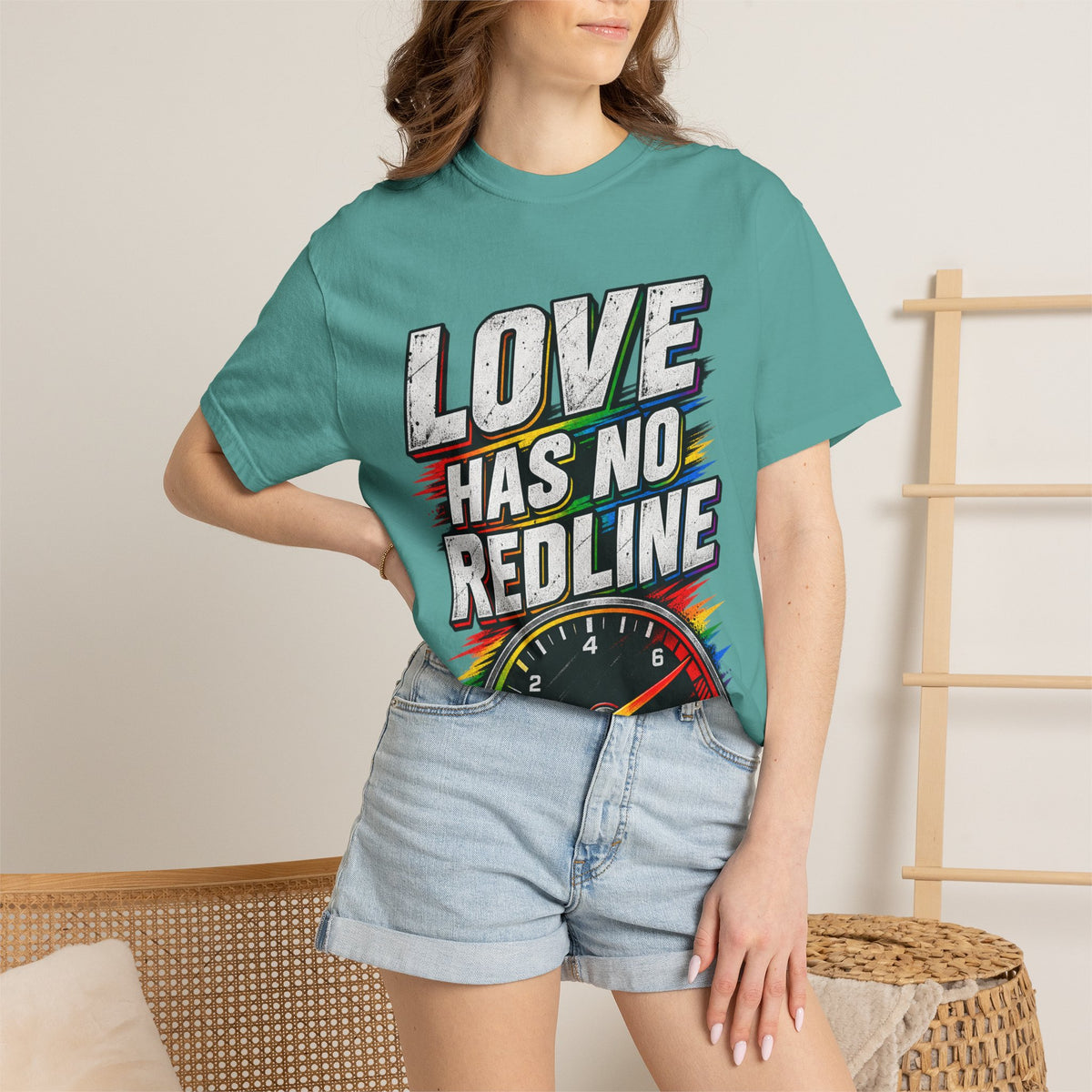 Love Has No Redline T-Shirt — Rainbow Speedometer Pride Tee