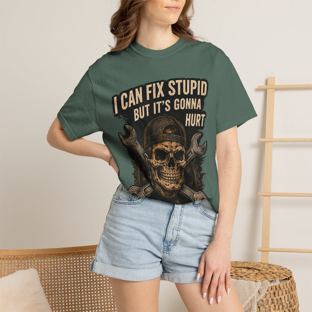 I Can Fix Stupid Skull T-Shirt — Mechanic Wrench Graphic Tee #9