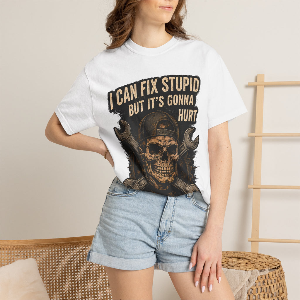 I Can Fix Stupid Skull T-Shirt — Mechanic Wrench Graphic Tee #9