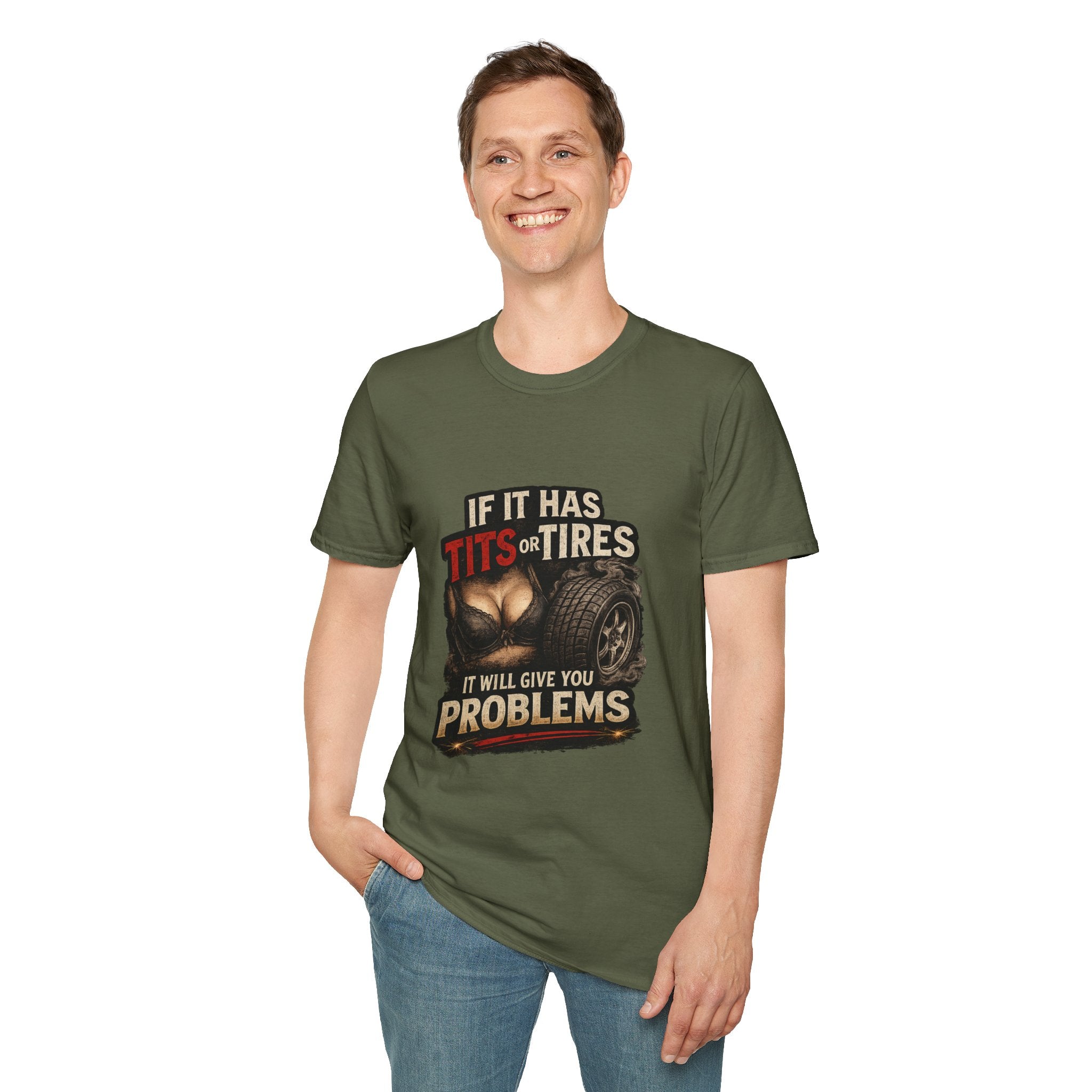 Graphic T-Shirt — "If It Has Tits or Tires" Funny Mechanic Automotive Shirt