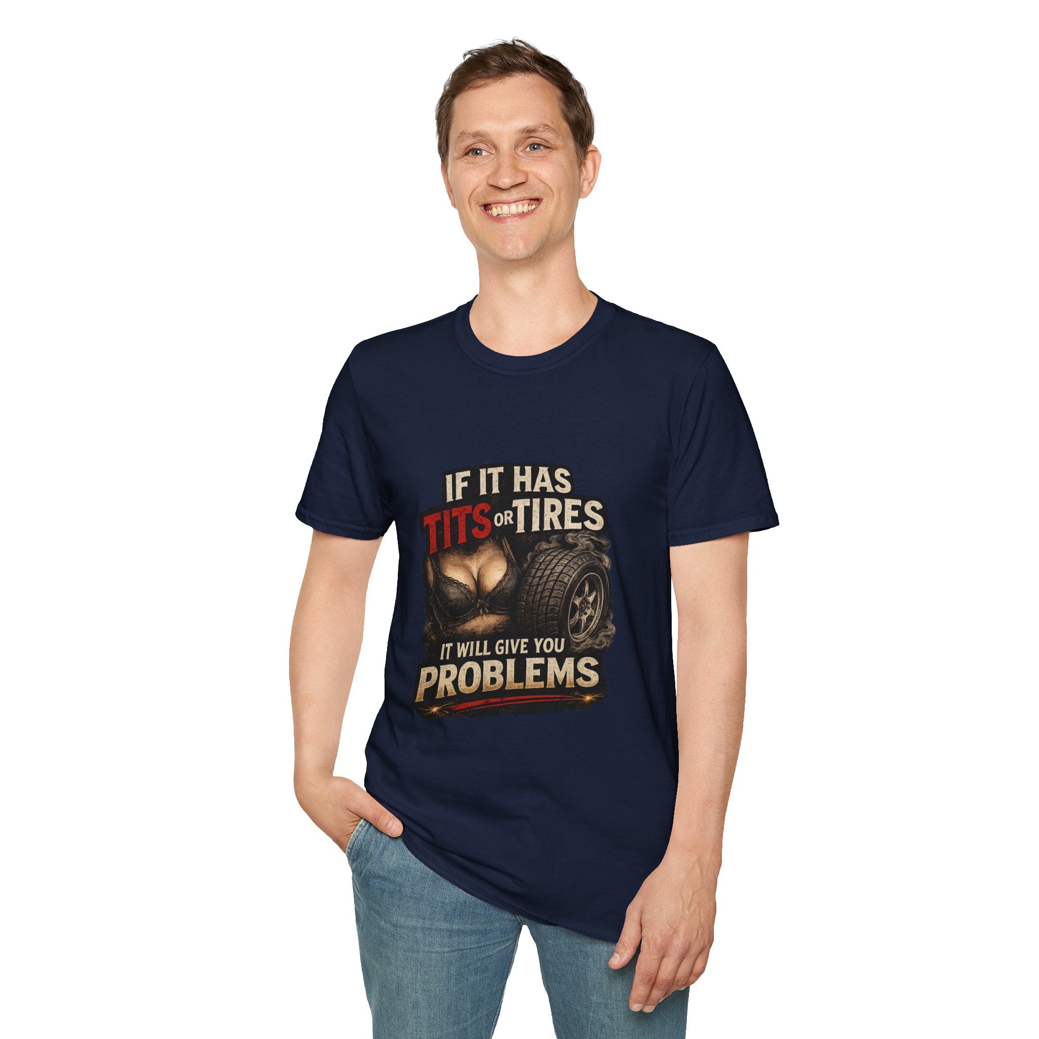 Graphic T-Shirt — "If It Has Tits or Tires" Funny Mechanic Automotive Shirt