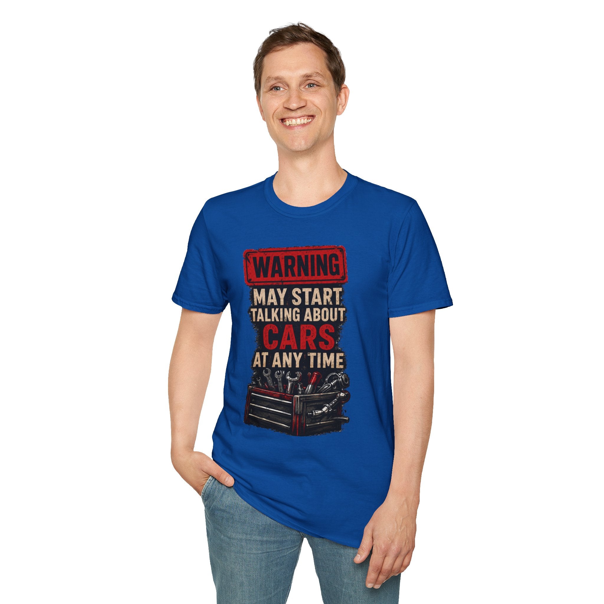 Cars Warning T-Shirt — “Warning May Start Talking About Cars at Any Time” Auto Lover Tee