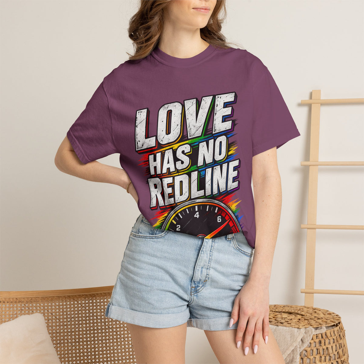 Love Has No Redline T-Shirt — Rainbow Speedometer Pride Tee