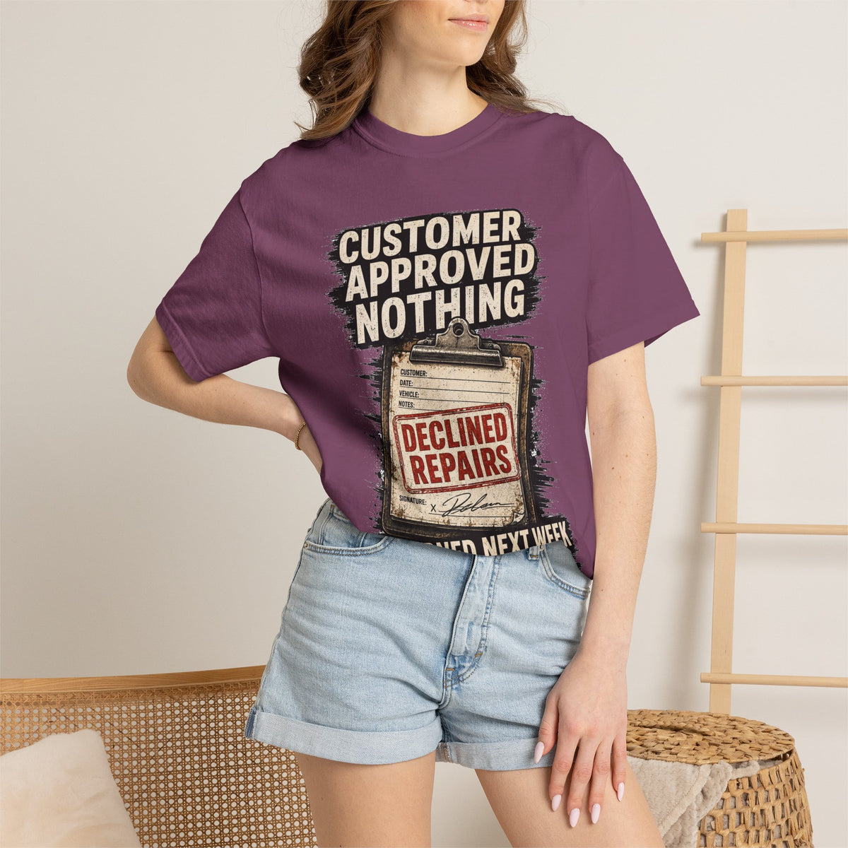 Funny Mechanic T-Shirt — "Customer Approved Nothing" Declined Repairs Graphic Tee