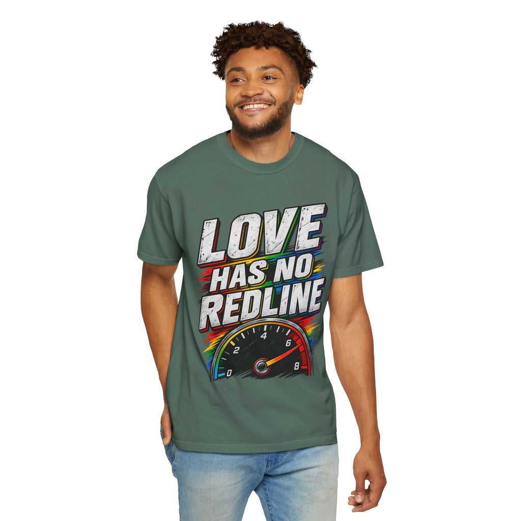 Love Has No Redline T-Shirt — Rainbow Speedometer Pride Tee