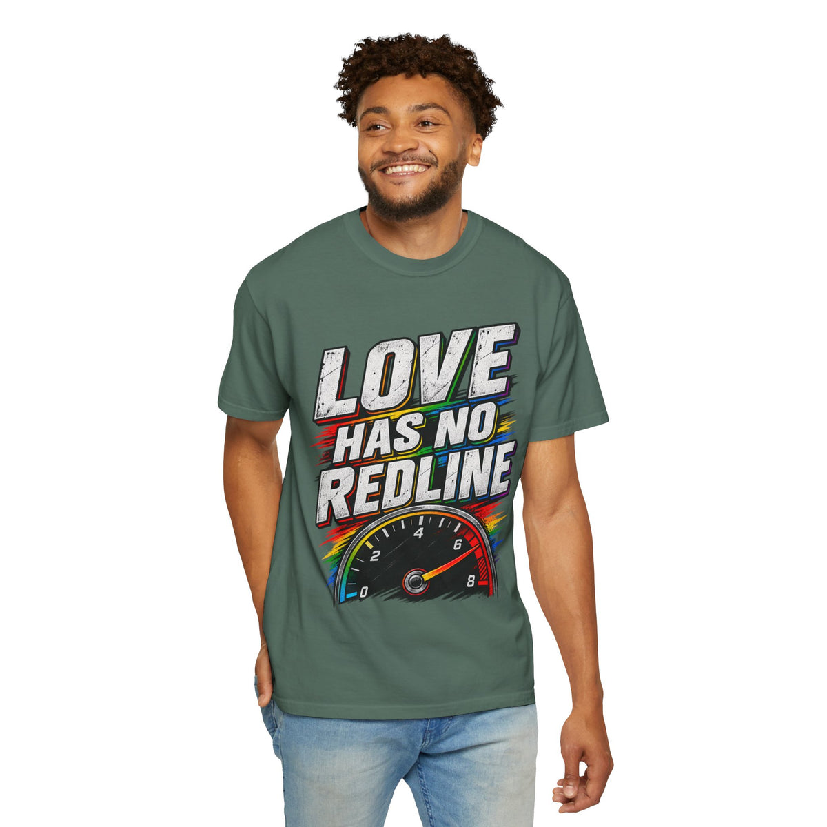 Love Has No Redline T-Shirt — Rainbow Speedometer Pride Tee