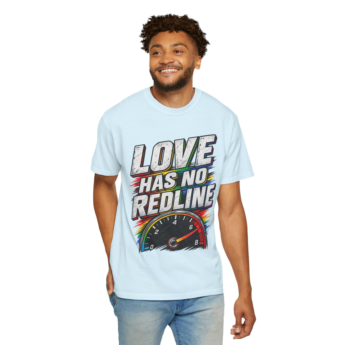 Love Has No Redline T-Shirt — Rainbow Speedometer Pride Tee
