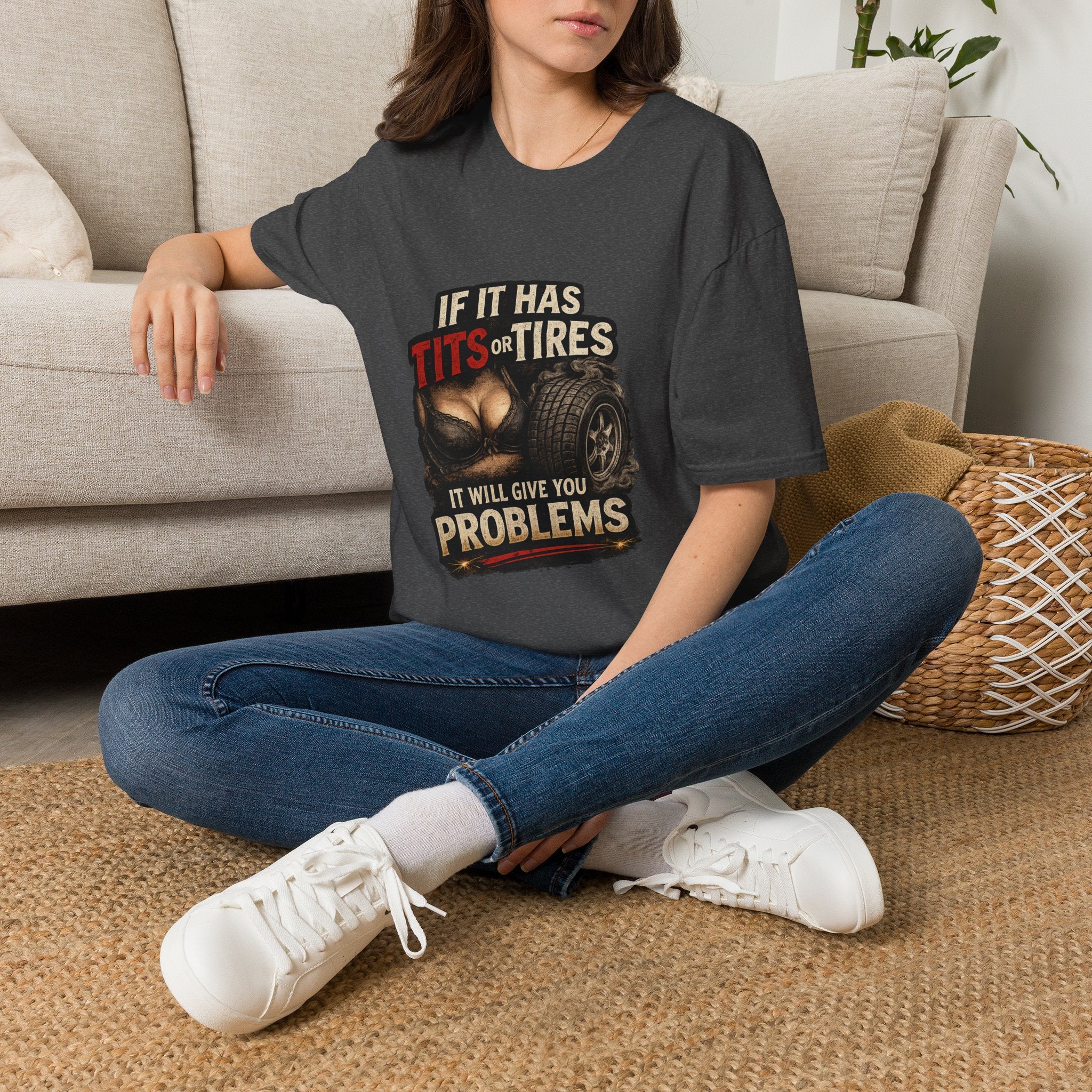 Graphic T-Shirt — "If It Has Tits or Tires" Funny Mechanic Automotive Shirt