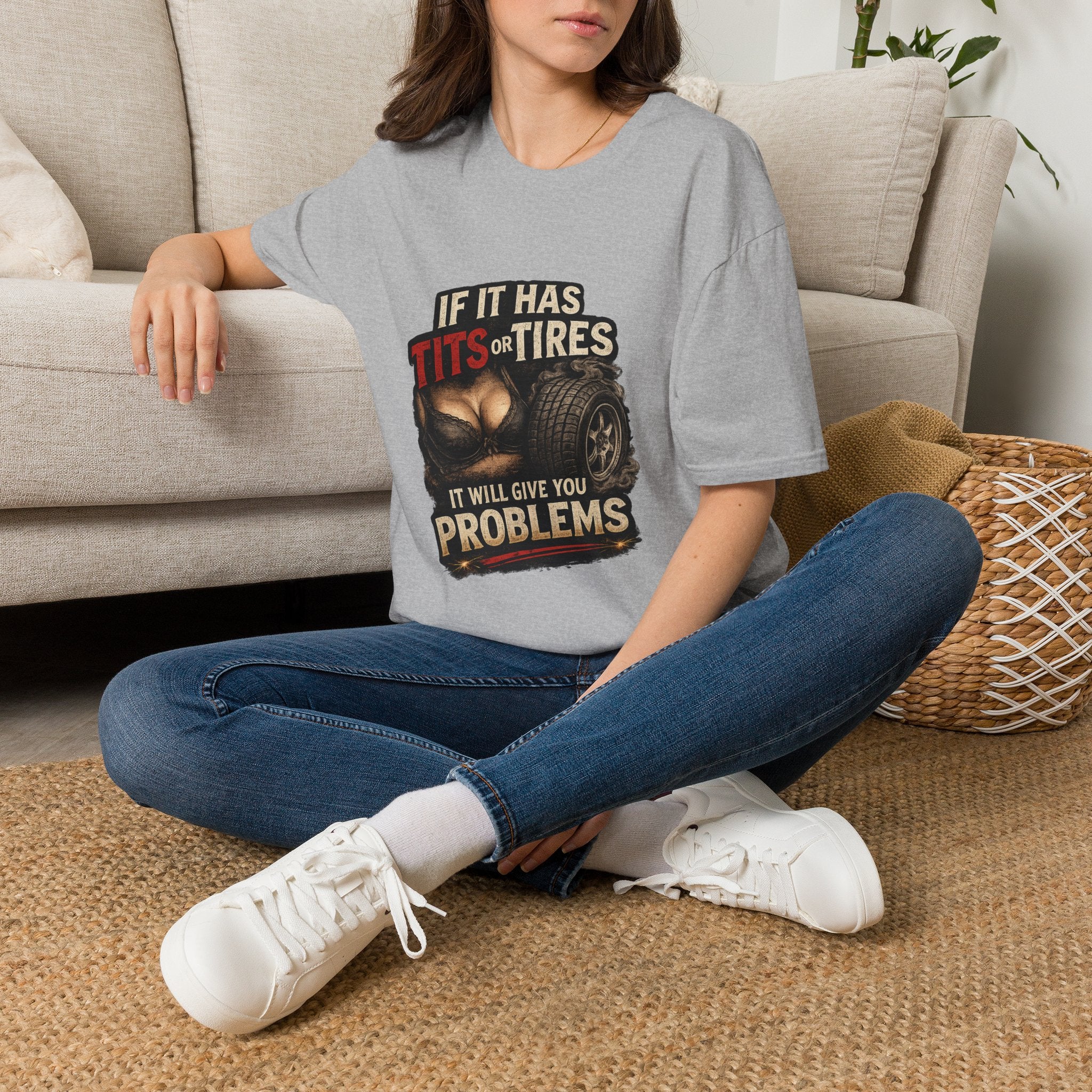 Graphic T-Shirt — "If It Has Tits or Tires" Funny Mechanic Automotive Shirt