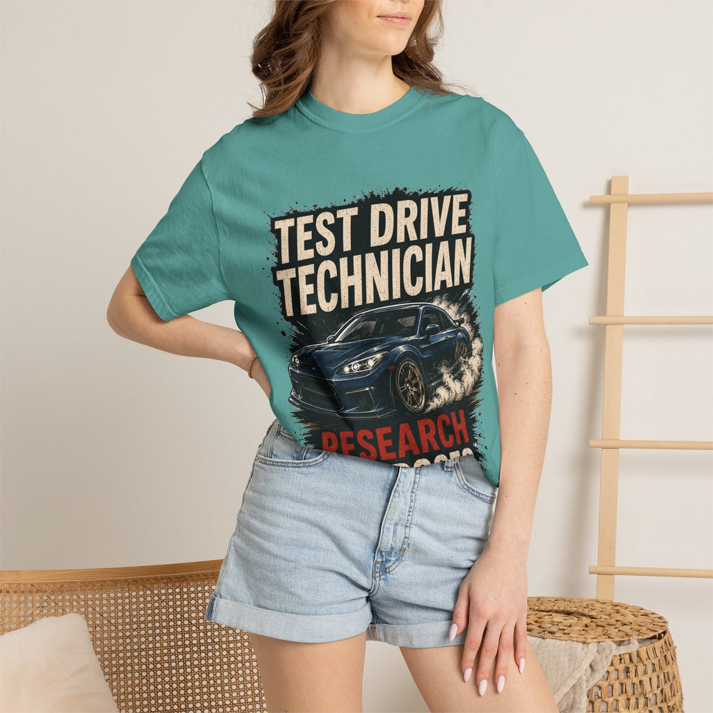 Test Drive Technician T-Shirt — "Research Purposes" Car Racing Graphic Tee