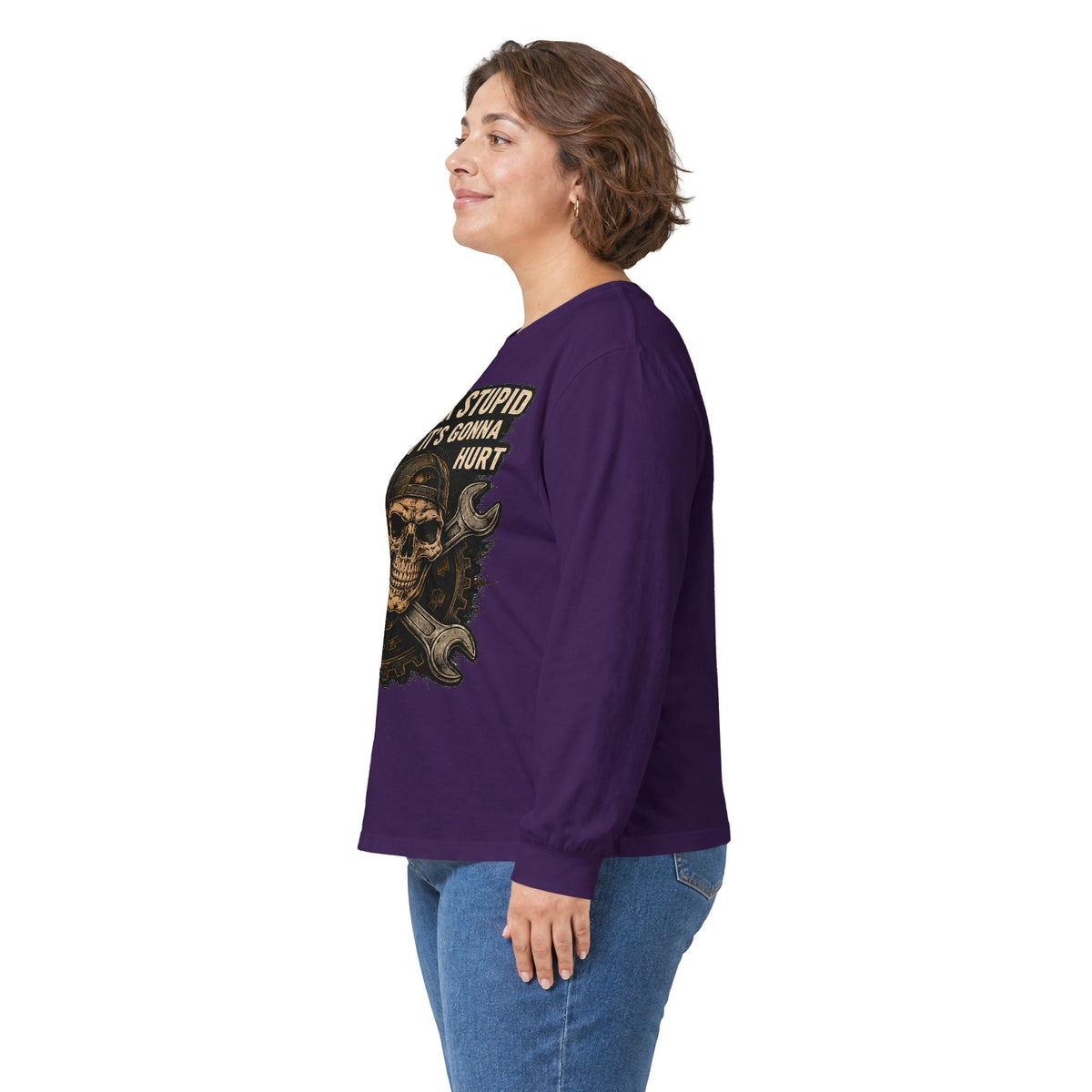 Mechanic Skull Long Sleeve Tee — "I Can Fix Stupid But It's Gonna Hurt"