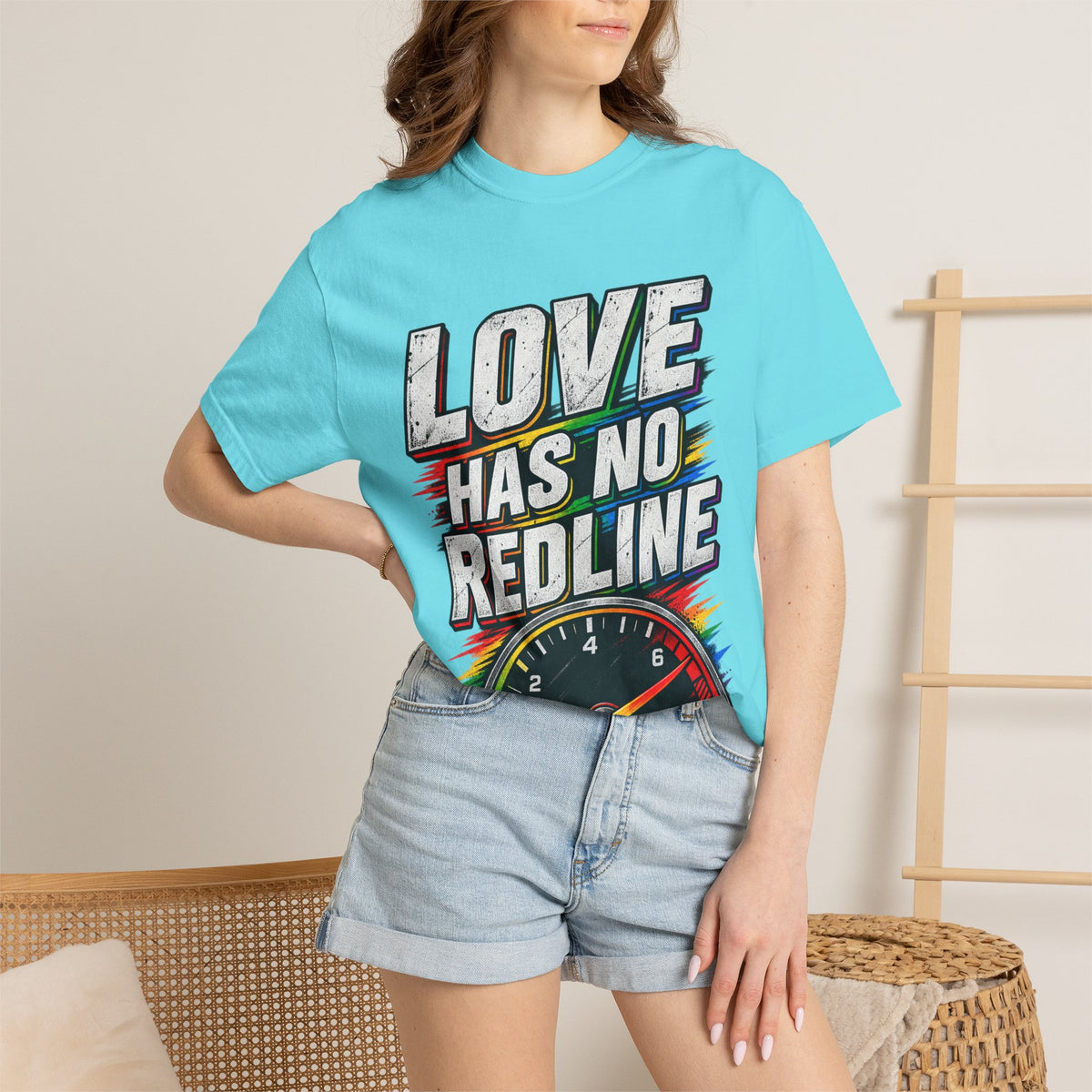 Love Has No Redline T-Shirt — Rainbow Speedometer Pride Tee