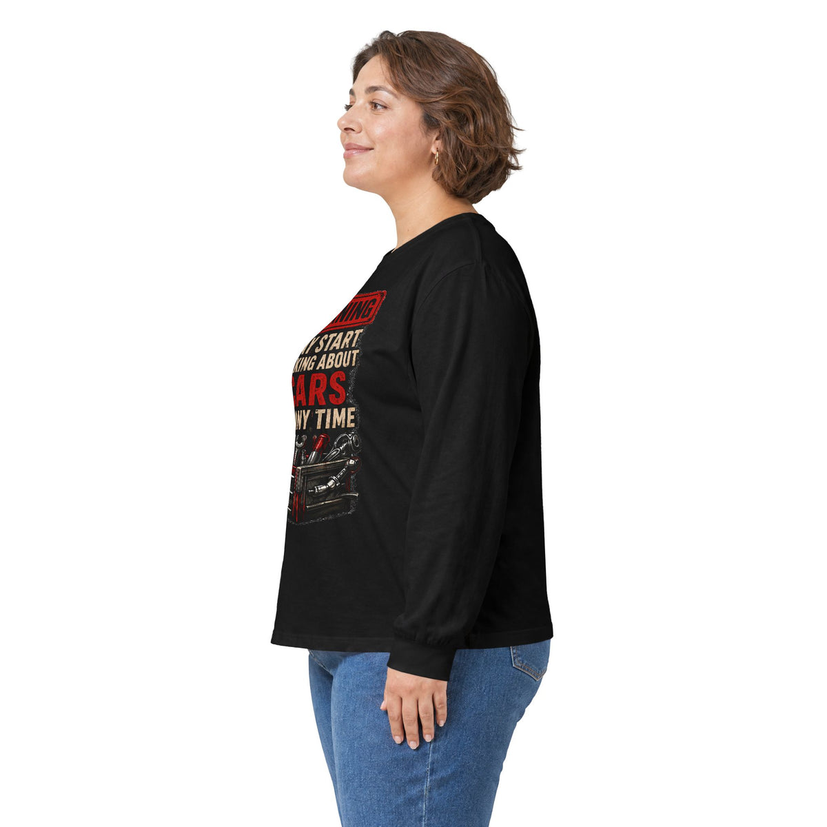Long Sleeve Tee — "Warning: May Start Talking About Cars at Any Time" Car Lover Shirt