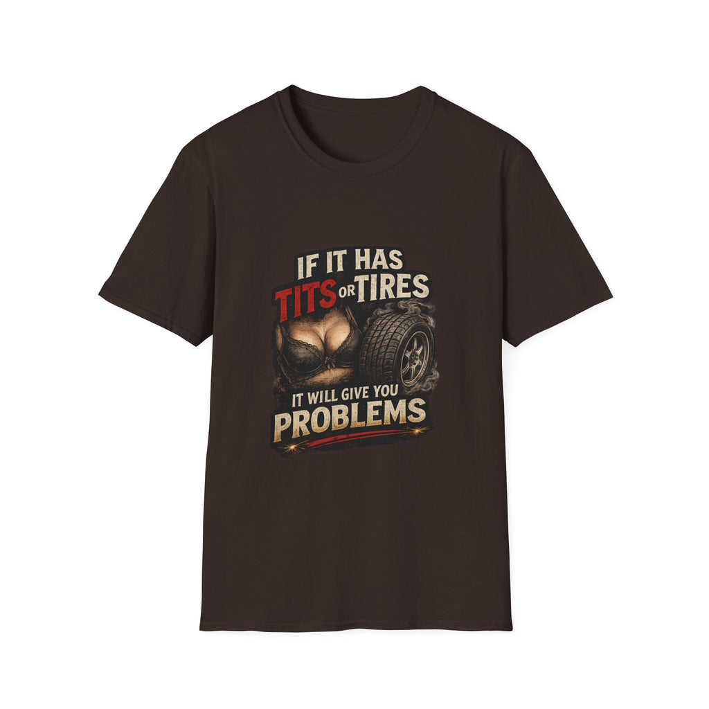 Graphic T-Shirt — "If It Has Tits or Tires" Funny Mechanic Automotive Shirt