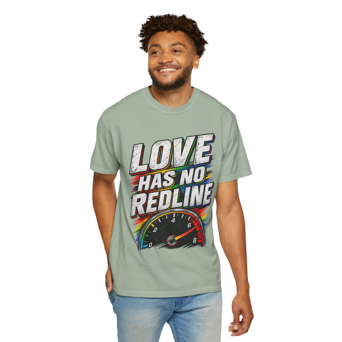 Love Has No Redline T-Shirt — Rainbow Speedometer Pride Tee