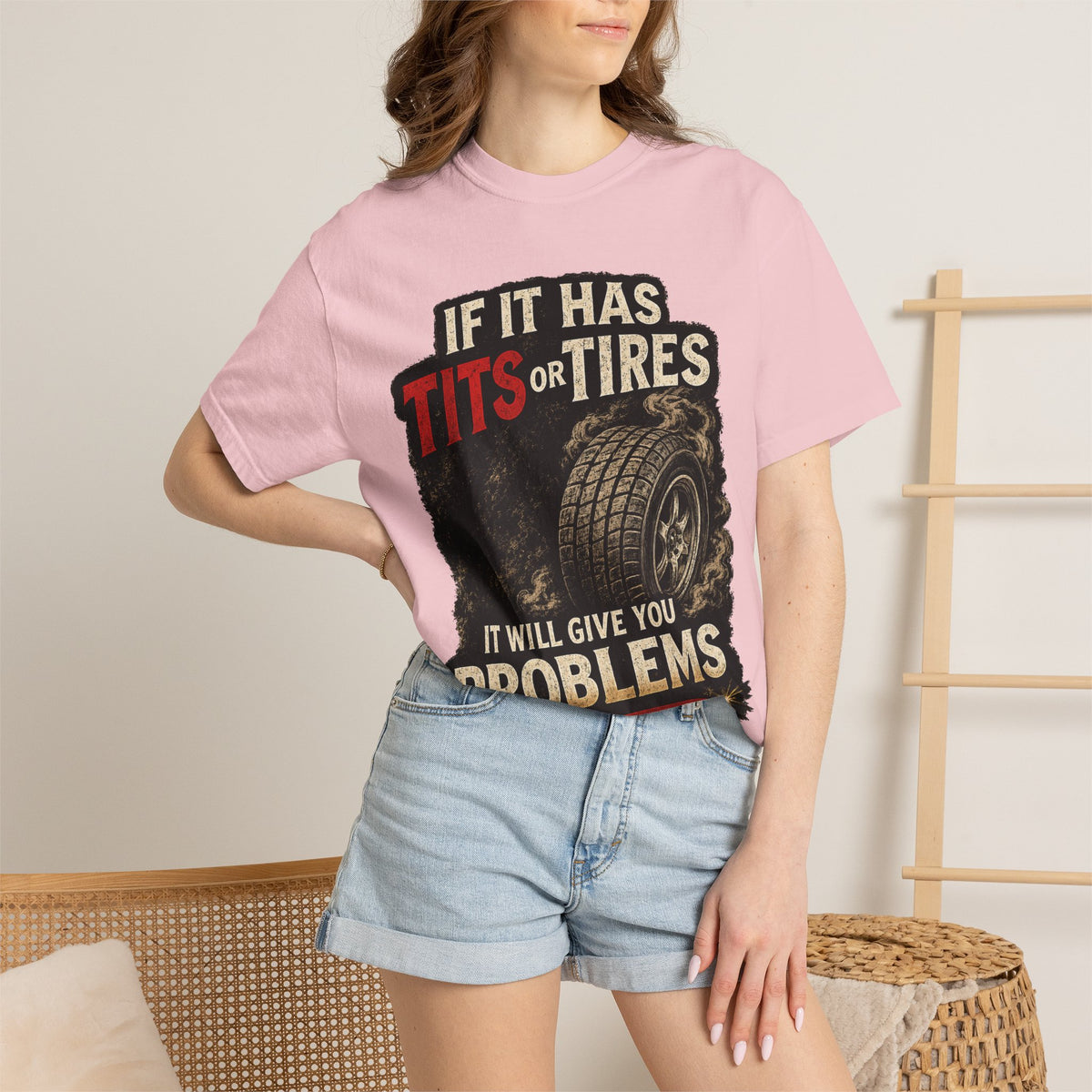 Graphic T‑Shirt — “If It Has Tits or Tires It Will Give You Problems” Vintage Mechanic Tee #7