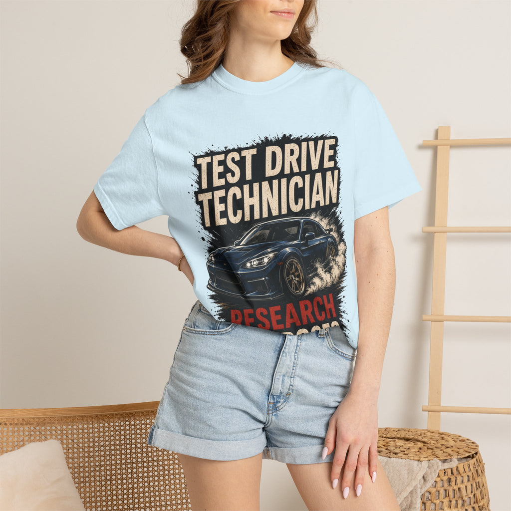 Test Drive Technician T-Shirt — "Research Purposes" Car Racing Graphic Tee
