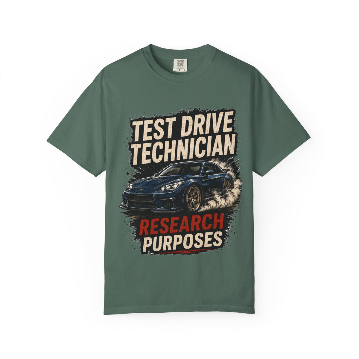 Test Drive Technician T-Shirt — "Research Purposes" Car Racing Graphic Tee