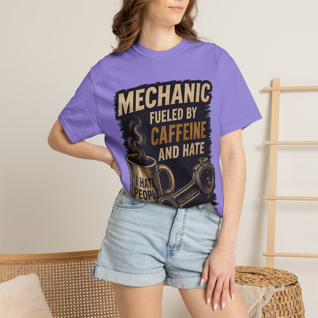 Mechanic T-Shirt — "Fueled by Caffeine and Hate" Vintage Mug & Wrench Tee